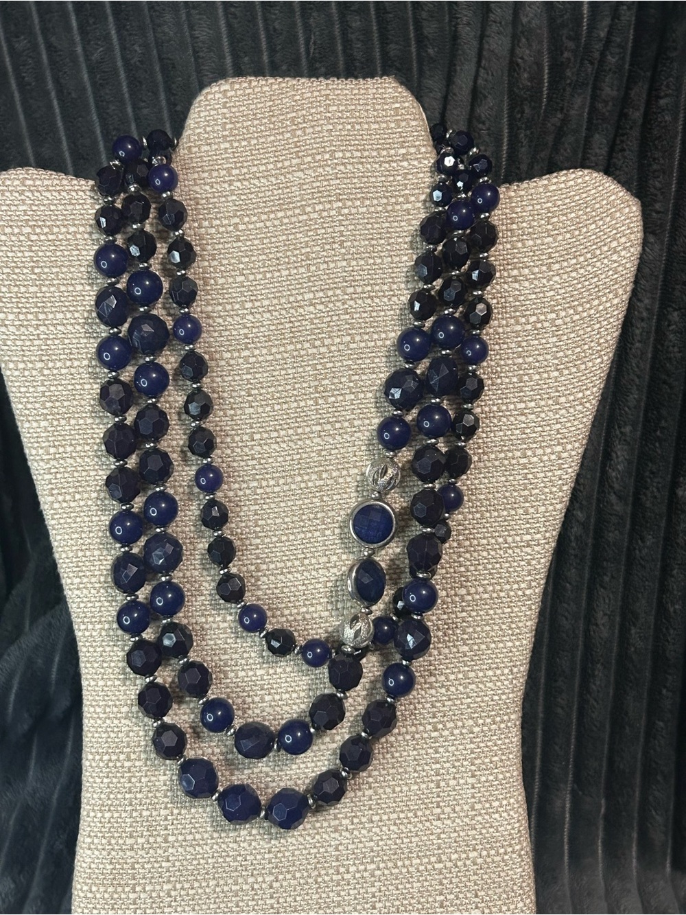 New York & Company Triple-Strand Dark Navy and Black Beaded Necklace